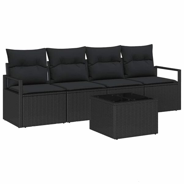vidaXL Sofa Set with Cushion with Storage 5 pcs Black Poly Rattan