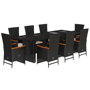 vidaXL 9 Piece Garden Dining Set with Cushions Black Poly Rattan