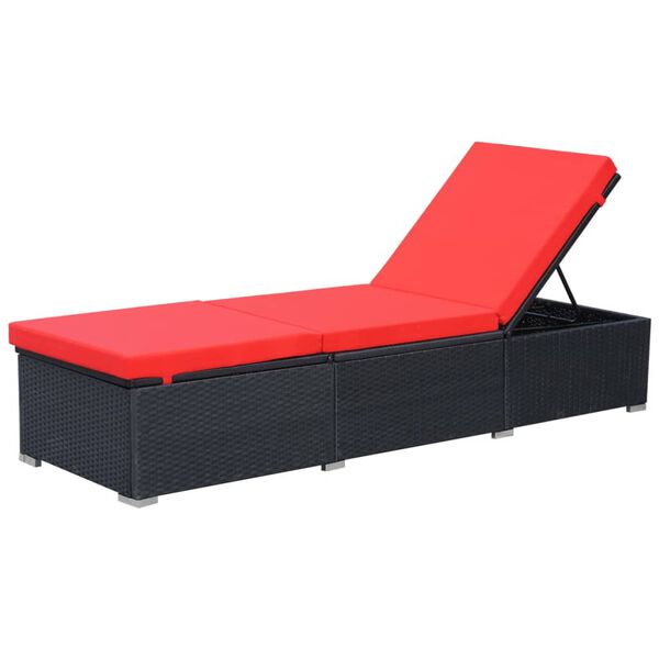 vidaXL Sun Lounger with Cushion Poly Rattan Black