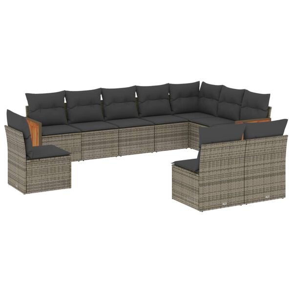 vidaXL 10 Piece Garden Sofa Set with Cushions Grey Poly Rattan