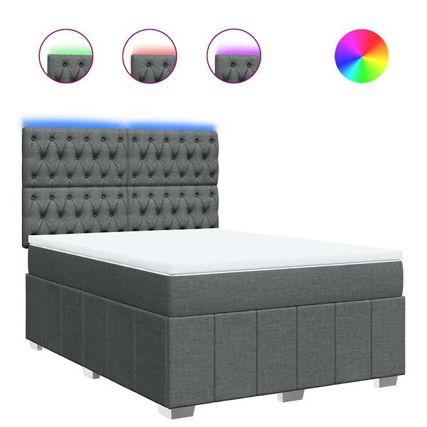 vidaXL Box Spring Bed with Mattress Dark Grey Double Fabric