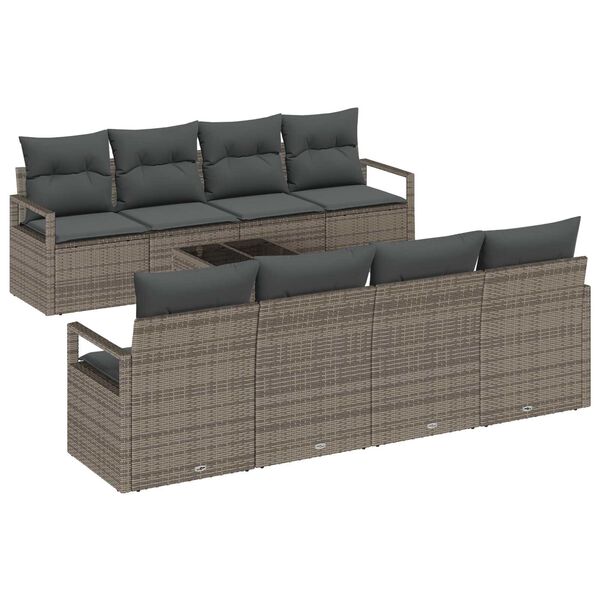 vidaXL Garden Sofa Set with Cushion 9 pcs Grey Poly Rattan