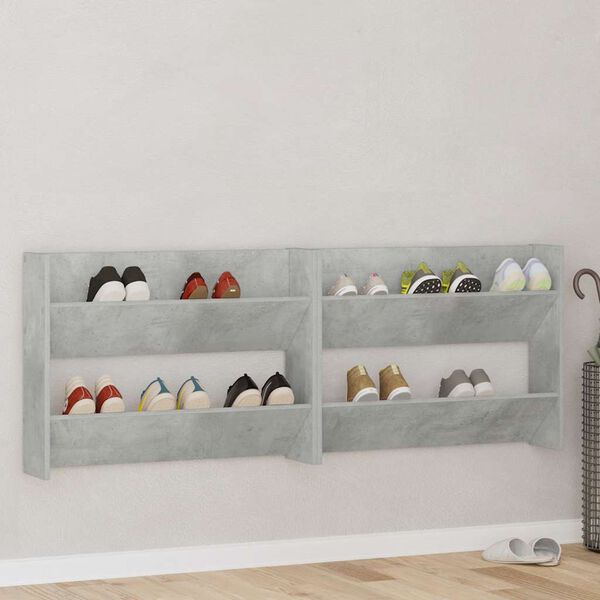 vidaXL Wall Shoe Cabinets 2 pcs Concrete Grey 80x18x60 cm Engineered Wood