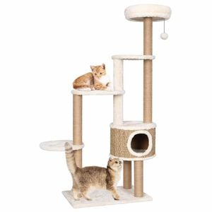 vidaXL Cat Tree | Beige | Flakeboard, Plush, Seagrass | Tall | Storage