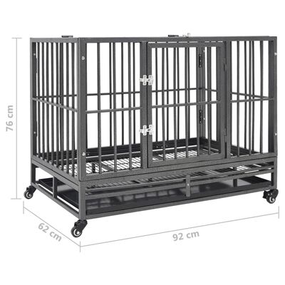 vidaXL Dog Cage with Wheels Steel 92x62x76 cm