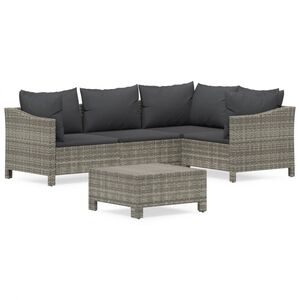 vidaXL 5 Piece Garden Lounge Set with Cushions Grey Poly Rattan
