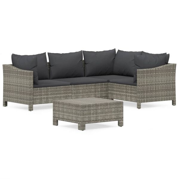 vidaXL 5 Piece Garden Lounge Set with Cushions Grey Poly Rattan