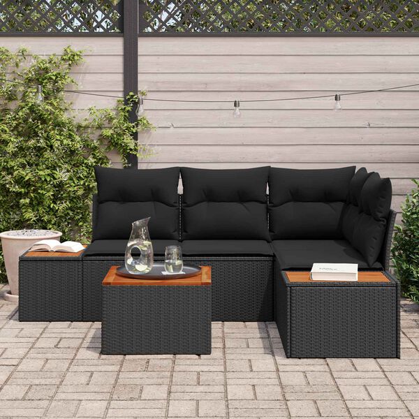 vidaXL Garden Sofa Set with Cushion 4 pcs Black Poly Rattan