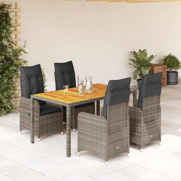 vidaXL 5 Piece Garden Bistro Set with Cushions Grey Poly Rattan