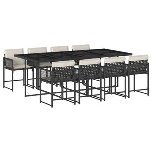 vidaXL 9 Piece Garden Dining Set with Cushions Black Poly Rattan