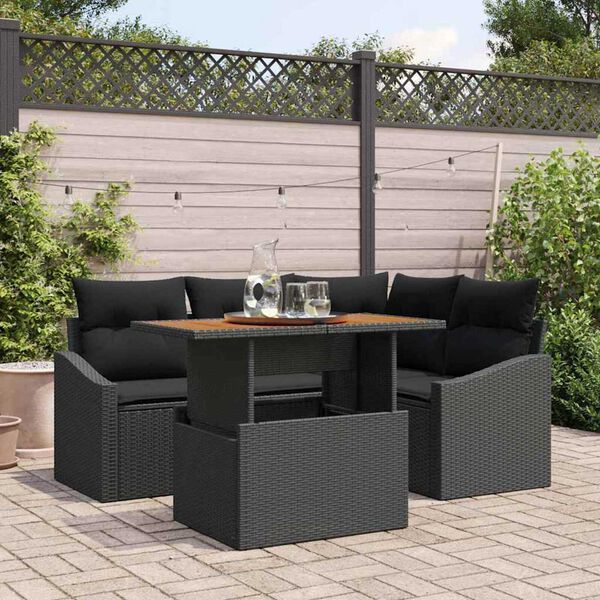 vidaXL Garden Sofa Set with Storage 5 pcs Black Poly rattan