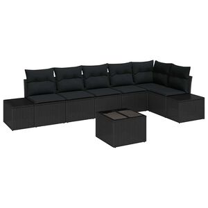vidaXL Garden Sofa Set with Cushion 7 pcs Black Poly Rattan