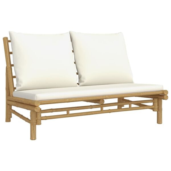 vidaXL 4 Piece Garden Lounge Set with Cream White Cushions Bamboo