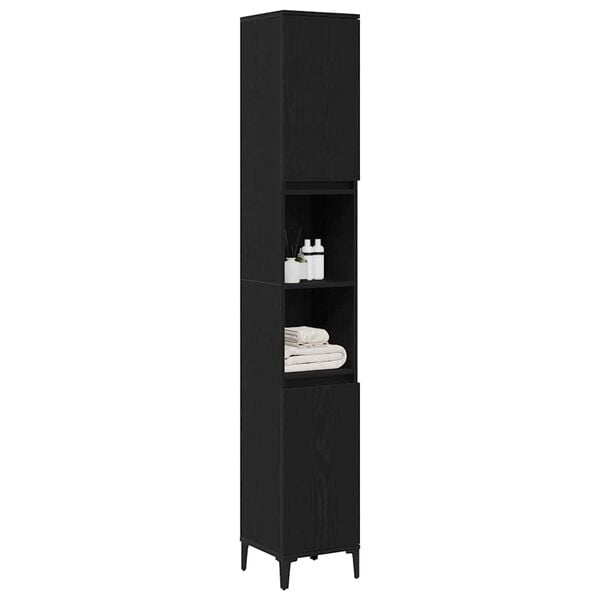 vidaXL Bathroom Cabinet Black Oak 30 x 30 x 190 cm Engineered Wood