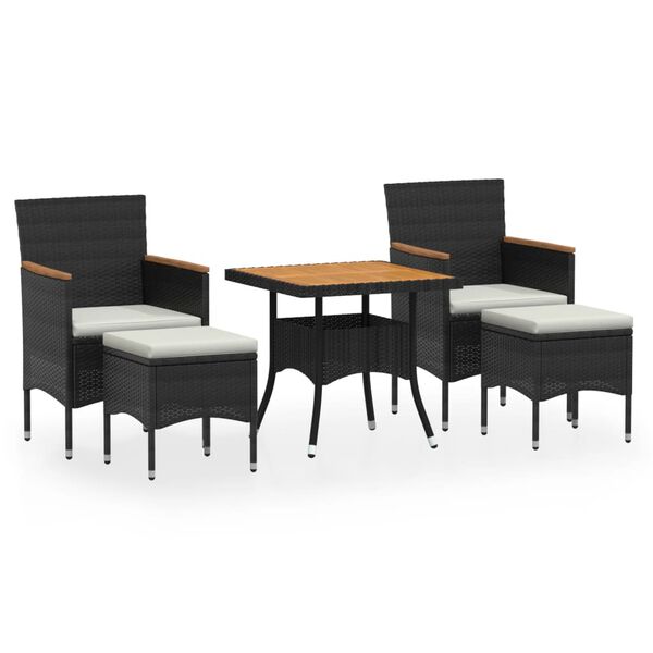 vidaXL 5 Piece Garden Dining Set Poly Rattan & Solid Acacia Wood Black