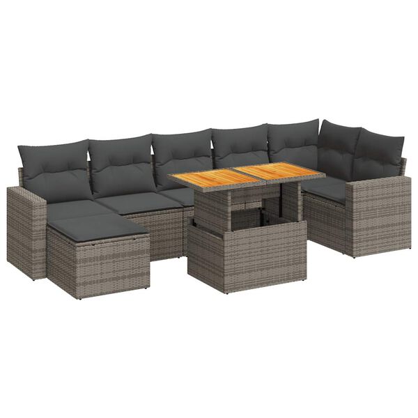 vidaXL 8 Piece Garden Sofa Set with Cushions Grey Poly Rattan