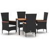 vidaXL 5 Piece Garden Dining Set with Cushions Black Poly Rattan