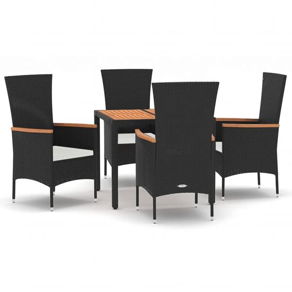 vidaXL 5 Piece Garden Dining Set with Cushions Black Poly Rattan