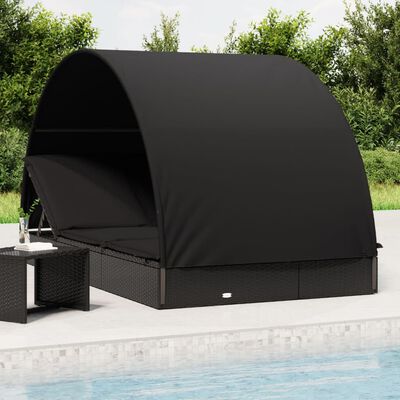 vidaXL 2-Person Sunbed with Round Roof Black 211x112x140 cm Poly Rattan