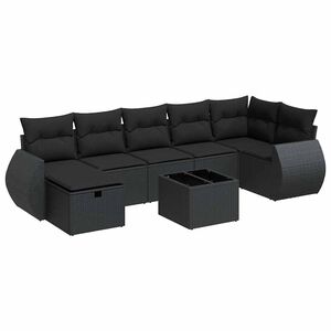 vidaXL 7 Piece Garden Sofa Set with Cushions Black Poly Rattan