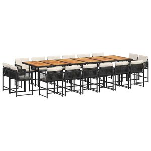 vidaXL 17 Piece Garden Dining Set with Cushions Black Poly Rattan