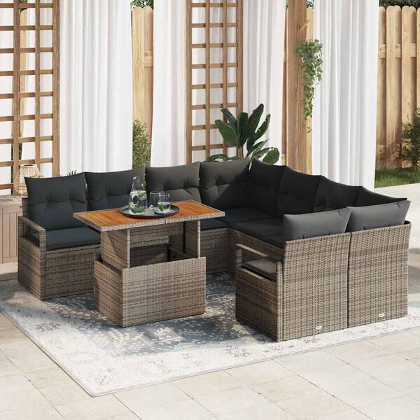 vidaXL Garden Sofa Set with Storage 9 pcs Grey Poly rattan