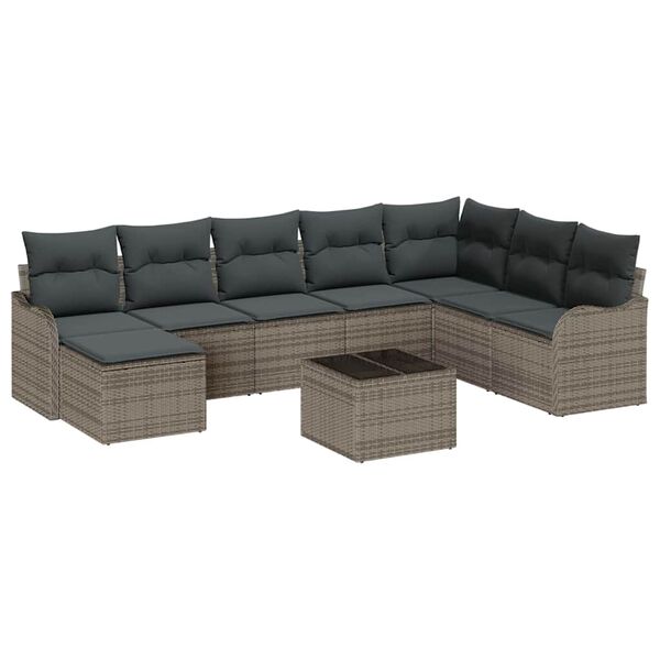vidaXL Garden Sofa Set Grey Poly Rattan