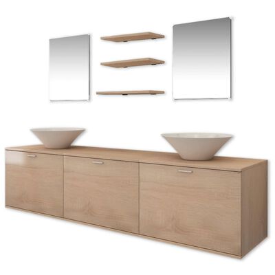 vidaXL Eight Piece Bathroom Furniture and Basin Set Beige