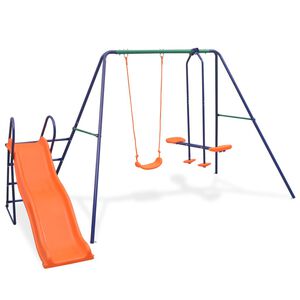 vidaXL Swing Set With Slide | Blue, Green, Orange | Durable Steel and Plastic