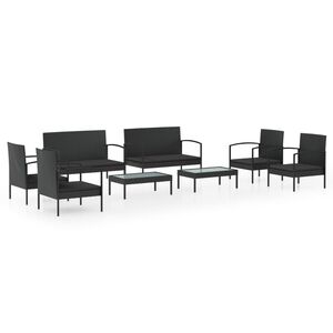 vidaXL 8 Piece Garden Lounge Set with Cushions Poly Rattan Black