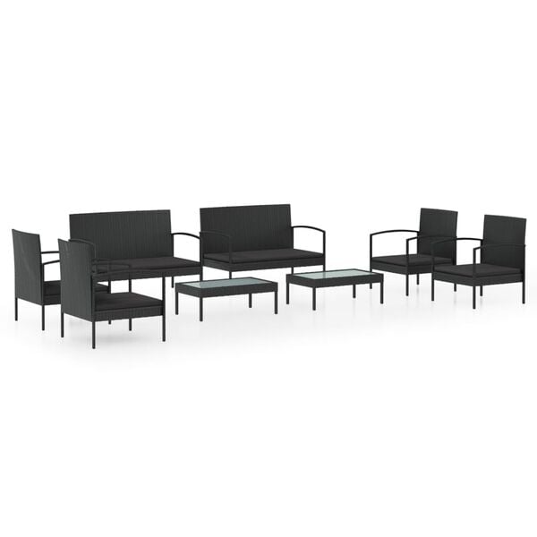 vidaXL 8 Piece Garden Lounge Set with Cushions Poly Rattan Black