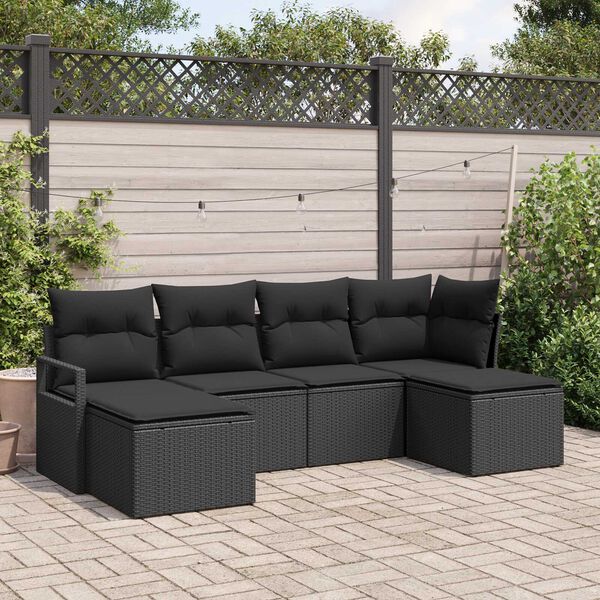 vidaXL Sofa Set with Cushion with Storage 6 pcs Black Poly Rattan