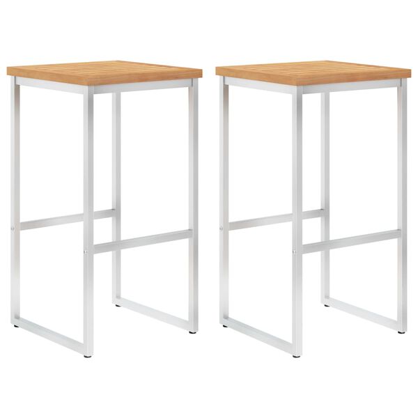 vidaXL Bar Chairs 2 pcs Solid Teak Wood and Stainless Steel