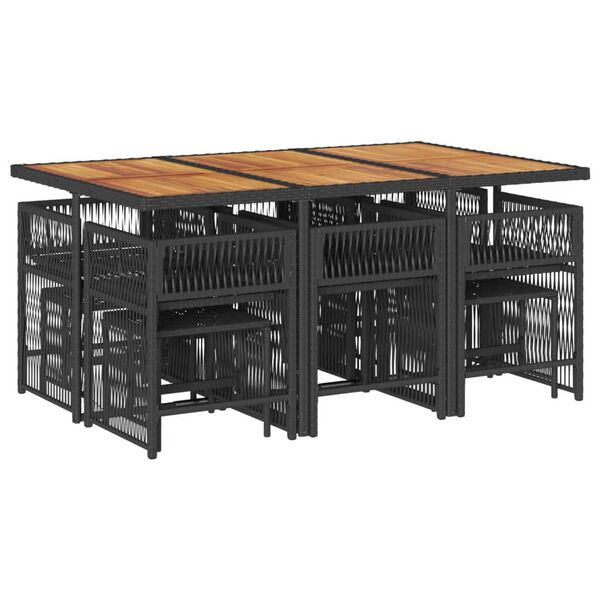 vidaXL 11 Piece Garden Dining Set with Cushions Black Poly Rattan