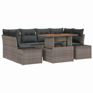 vidaXL Garden Sofa Set with Storage 7 pcs Grey Poly rattan