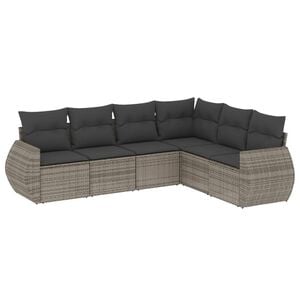vidaXL 6 Piece Garden Sofa Set with Cushions Grey Poly Rattan