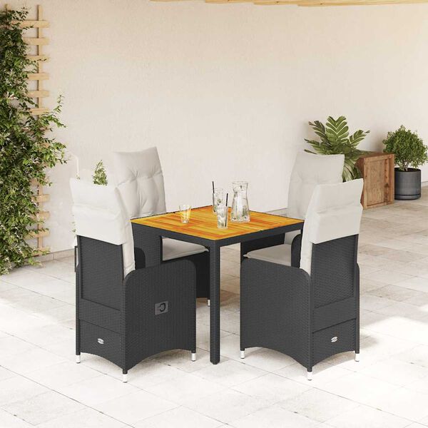 vidaXL 5 Piece Garden Bistro Set with Cushions Black Poly Rattan