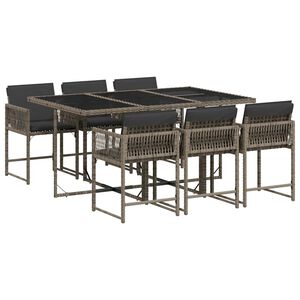 vidaXL 7 Piece Garden Dining Set with Cushions Grey Poly Rattan