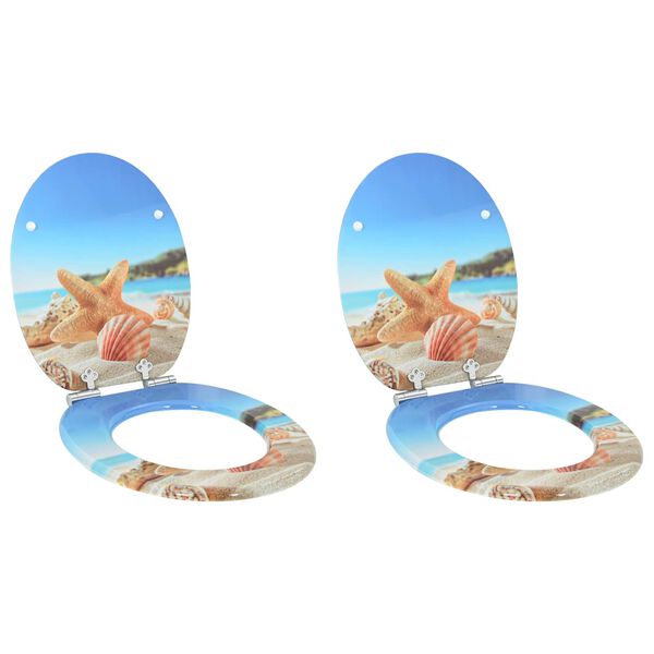 vidaXL WC Toilet Seats 2 pcs with Soft Close Lids MDF Muschel Design