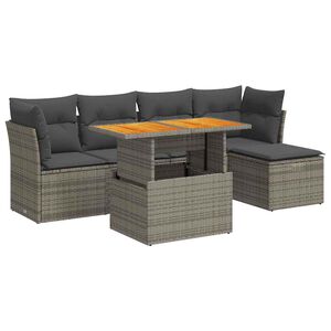 vidaXL 6 Piece Garden Sofa Set with Cushions Grey Poly Rattan