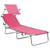 vidaXL Folding Sun Lounger with Canopy Pink Aluminium