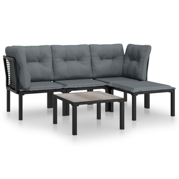 vidaXL 5 Piece Garden Lounge Set Black and Grey Poly Rattan