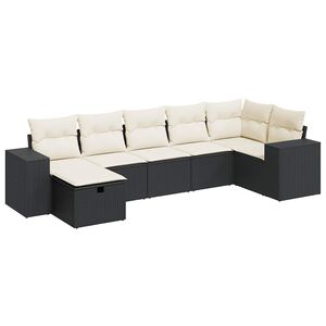 vidaXL 7 Piece Garden Sofa Set with Cushions Black Poly Rattan