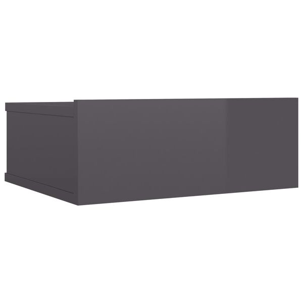 vidaXL Floating Nightstand High Gloss Grey 40x30x15 cm Engineered Wood