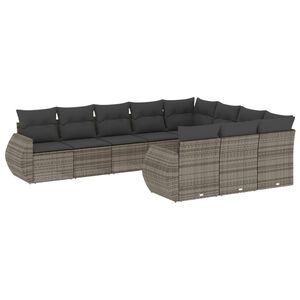 vidaXL 10 Piece Garden Sofa Set with Cushions Grey Poly Rattan