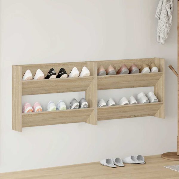 vidaXL Wall Shoe Cabinets 2 pcs Sonoma Oak 80x18x60cm Engineered Wood