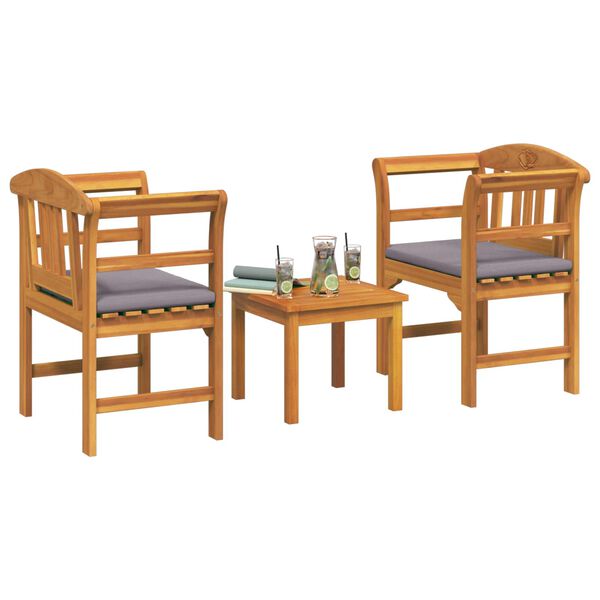 vidaXL Garden Rose Lounge Set with Cushion 3 pcs Solid Acacia Wood