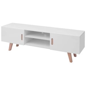 vidaXL TV Stand | Shiny White | MDF, Beechwood, Steel | Large | TV Stand