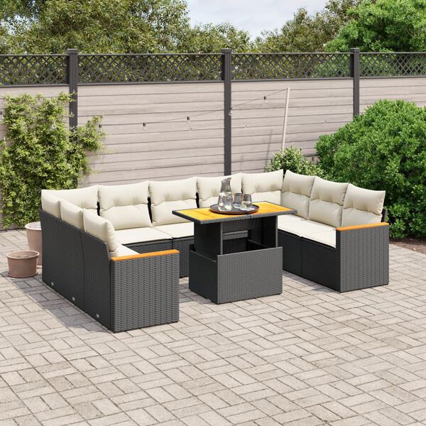vidaXL 10 Piece Garden Sofa Set with Cushions Black Poly Rattan
