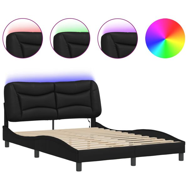 vidaXL Bed Frame with LED without Mattress "Hvar" Black 137x190 cm